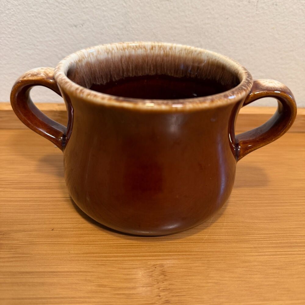 Vintage McCoy USA Brown Drip Soup Bowl MCM Double Handle Pottery Crock